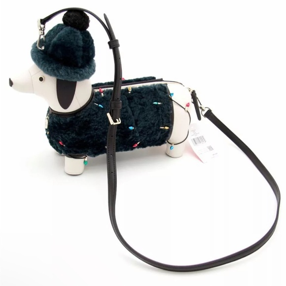 Collectible Kate Spade Dachshund Bag Dog Green Christmas Lights Claude - Picture 11 of 14